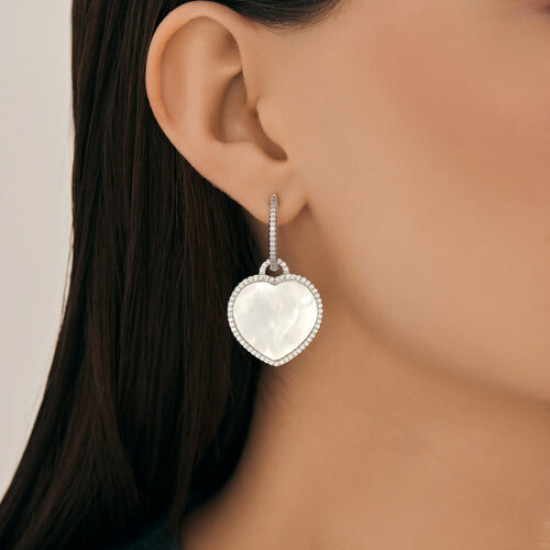 Серьги из серебра с перламутром и фианитами