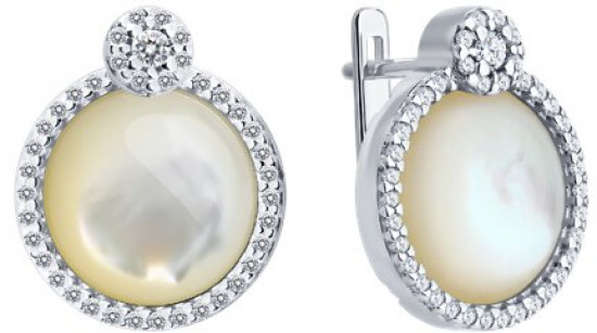 Серьги из серебра с перламутром и фианитами