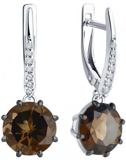 Серьги из серебра с раухтопазами и фианитами