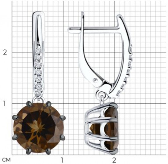 Серьги из серебра с раухтопазами и фианитами