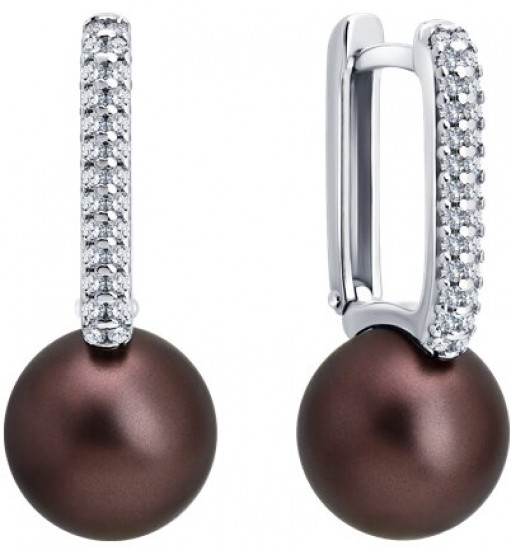 Серьги из серебра с синтетическим жемчугом и фианитами