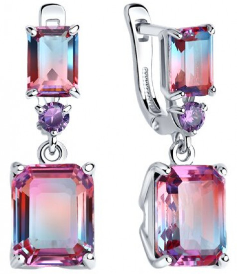Серьги из серебра с ситаллами и фианитами