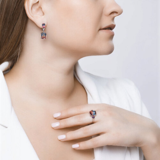 Серьги из серебра с ситаллами и фианитами