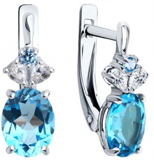 Серьги из серебра с топазами и фианитами