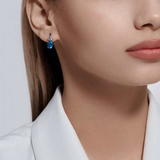 Серьги из серебра с топазами и фианитами