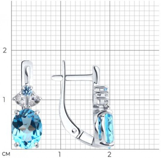 Серьги из серебра с топазами и фианитами