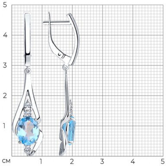 Серьги из серебра с топазами и фианитами