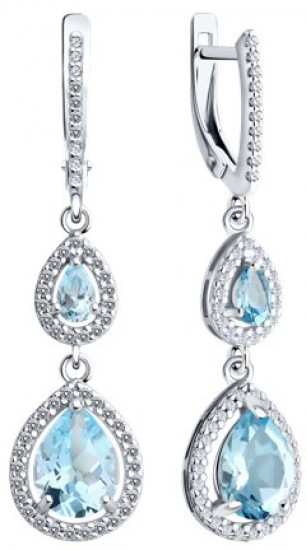 Серьги из серебра с топазами и фианитами