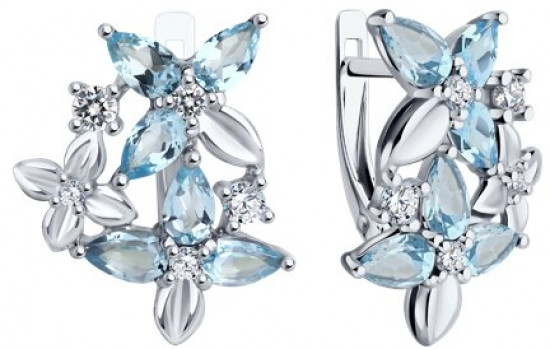 Серьги из серебра с топазами и фианитами