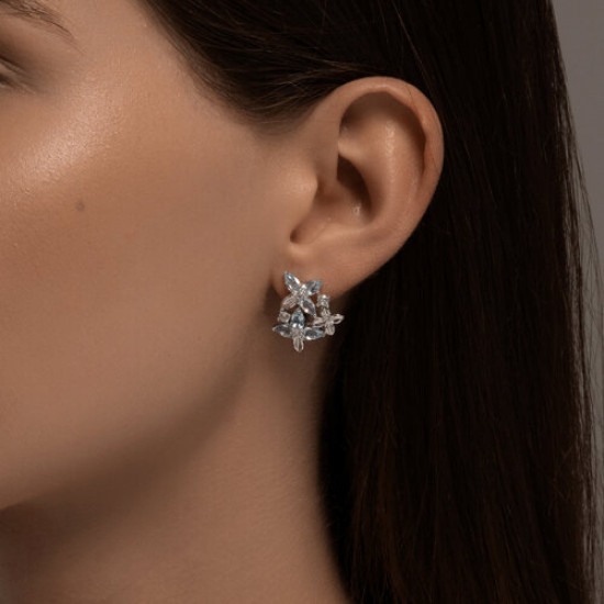 Серьги из серебра с топазами и фианитами