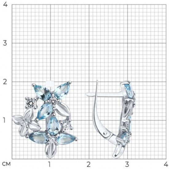 Серьги из серебра с топазами и фианитами