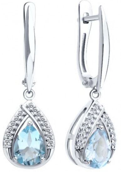 Серьги из серебра с топазами и фианитами