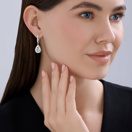 Серьги из серебра с топазами и фианитами