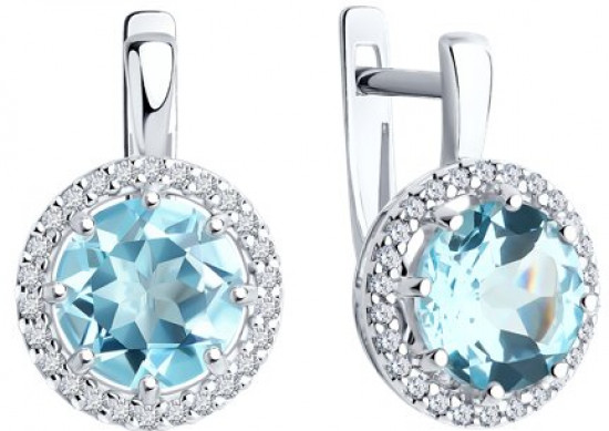 Серьги из серебра с топазами и фианитами