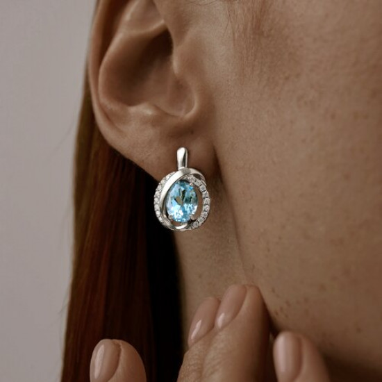 Серьги из серебра с топазами и фианитами