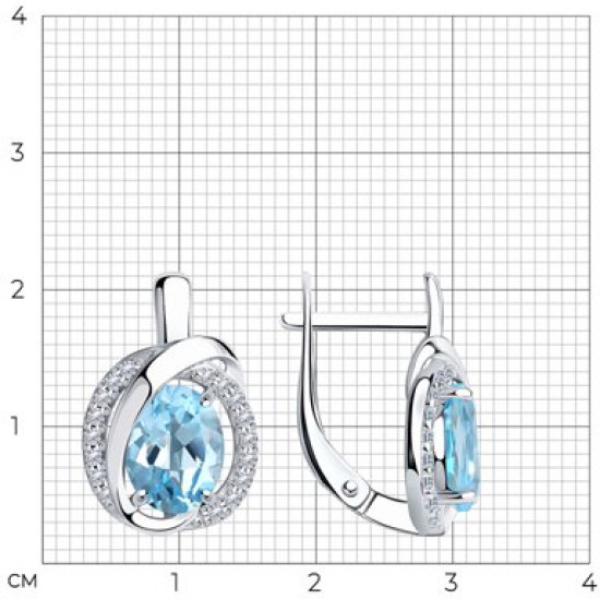 Серьги из серебра с топазами и фианитами
