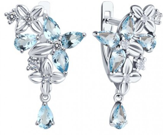 Серьги из серебра с топазами и фианитами