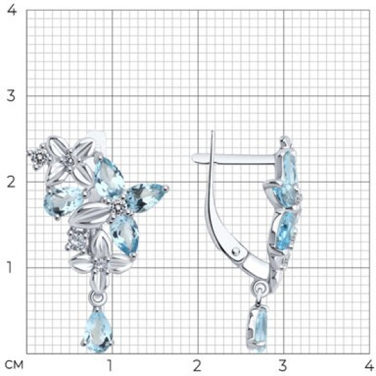 Серьги из серебра с топазами и фианитами