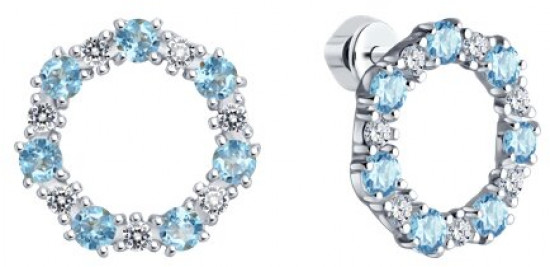 Серьги из серебра с топазами и фианитами