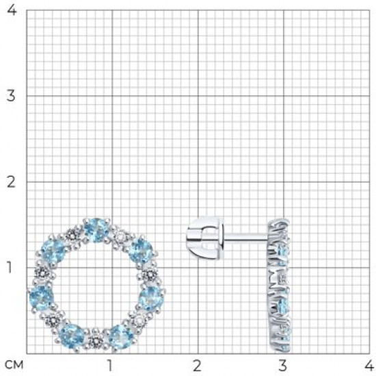 Серьги из серебра с топазами и фианитами