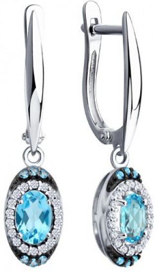 Серьги из серебра с топазами и фианитами