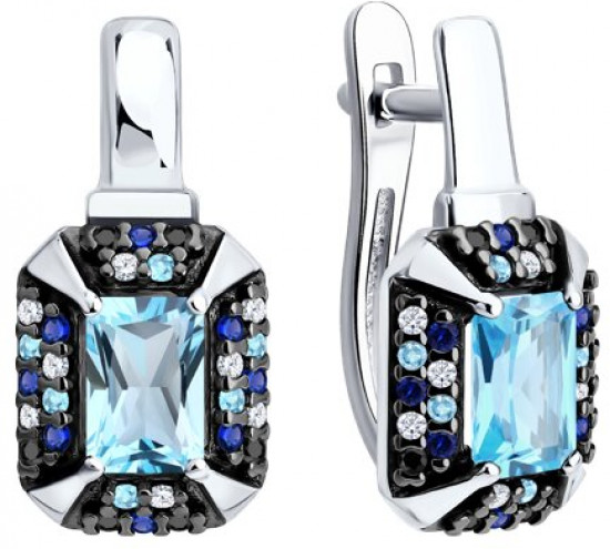 Серьги из серебра с топазами и фианитами