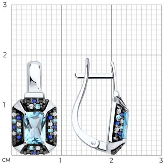 Серьги из серебра с топазами и фианитами