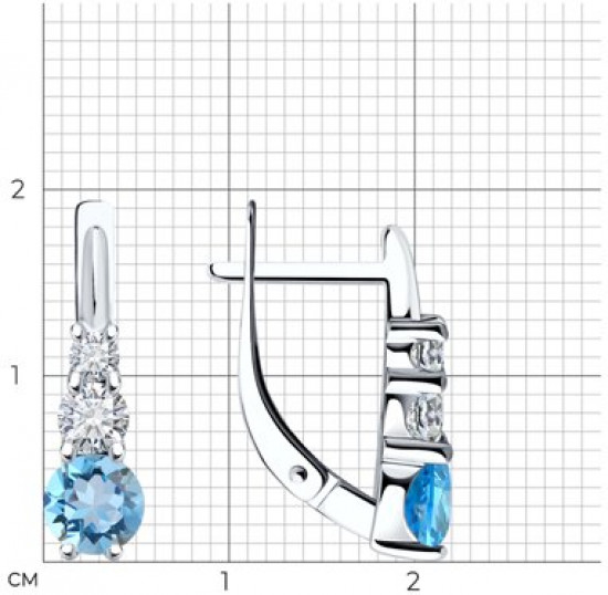Серьги из серебра с топазами и фианитами