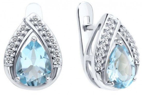 Серьги из серебра с топазами и фианитами