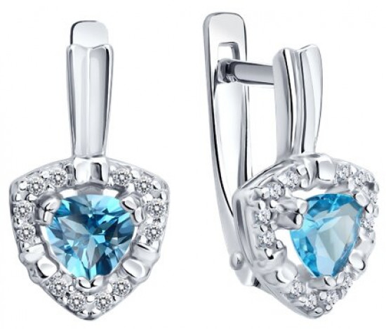 Серьги из серебра с топазами и фианитами
