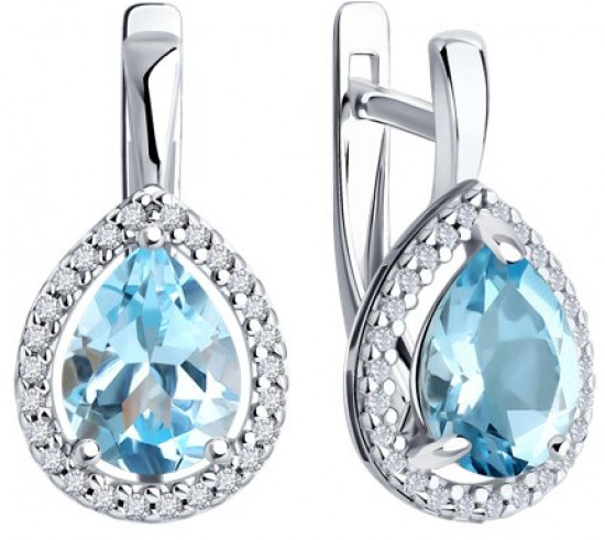 Серьги из серебра с топазами и фианитами