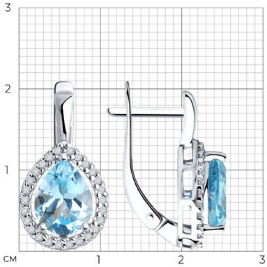 Серьги из серебра с топазами и фианитами