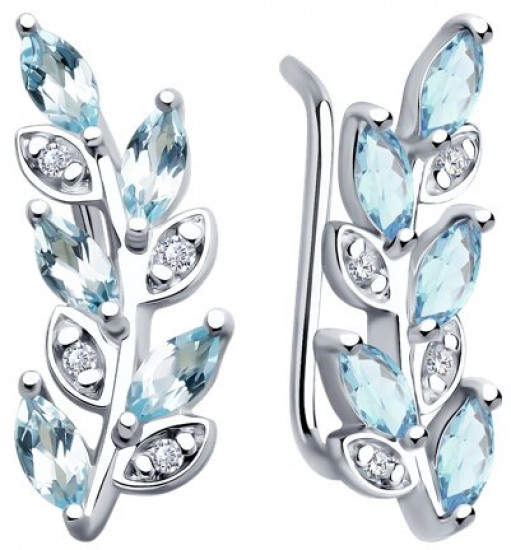 Серьги из серебра с топазами и фианитами