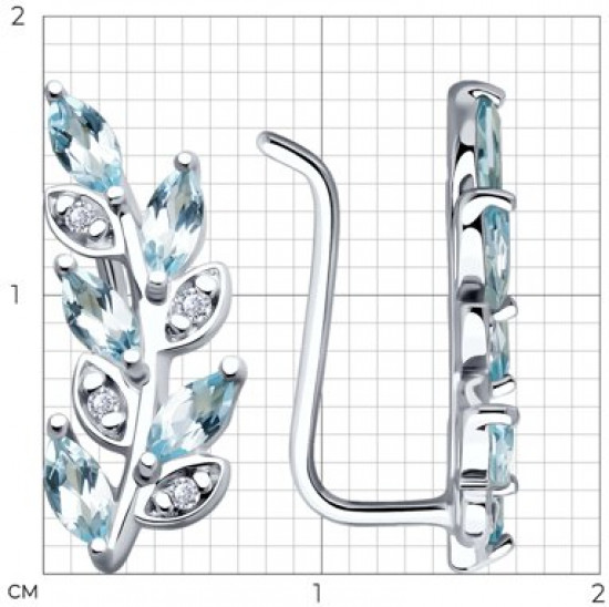 Серьги из серебра с топазами и фианитами