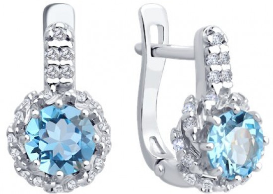 Серьги из серебра с топазами и фианитами