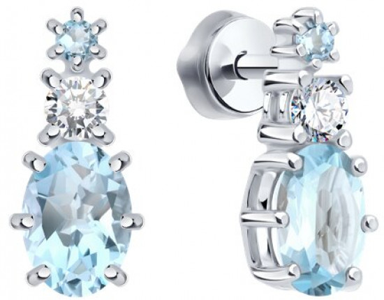 Серьги из серебра с топазами и фианитами
