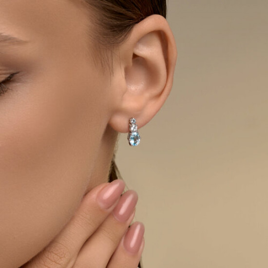 Серьги из серебра с топазами и фианитами