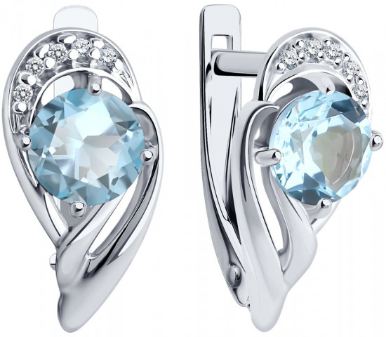 Серьги из серебра с топазами и фианитами