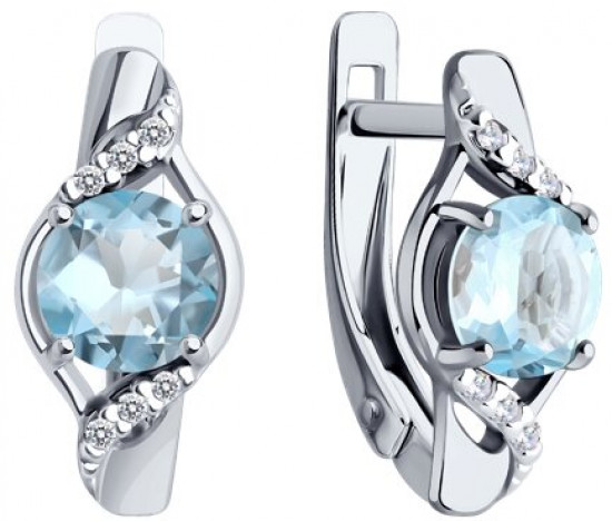 Серьги из серебра с топазами и фианитами