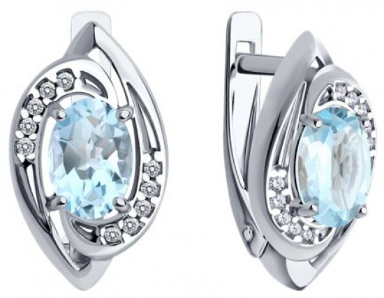 Серьги из серебра с топазами и фианитами
