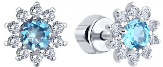 Серьги из серебра с топазами и фианитами