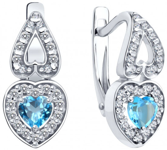 Серьги из серебра с топазами и фианитами