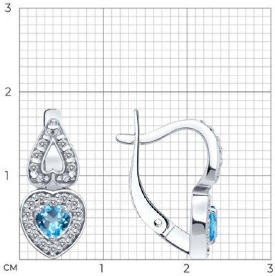 Серьги из серебра с топазами и фианитами