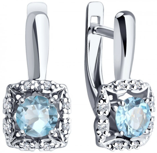 Серьги из серебра с топазами и фианитами