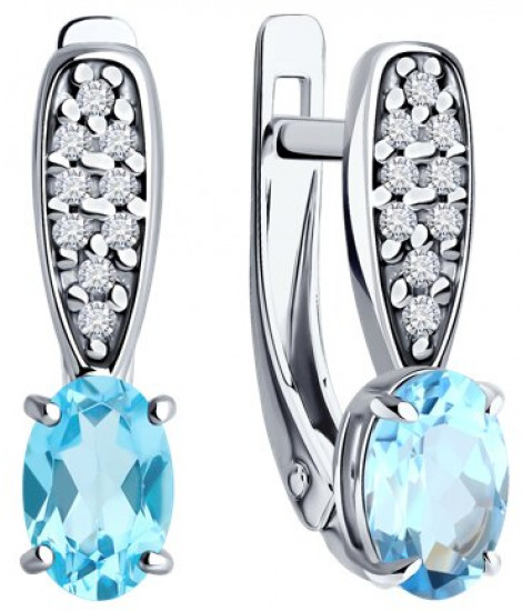 Серьги из серебра с топазами и фианитами