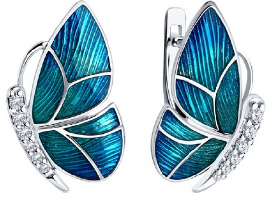 Серьги из серебра с фианитами и эмалью