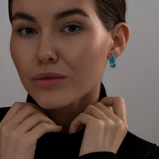 Серьги из серебра с фианитами и эмалью