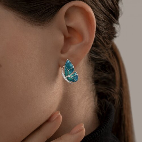 Серьги из серебра с фианитами и эмалью