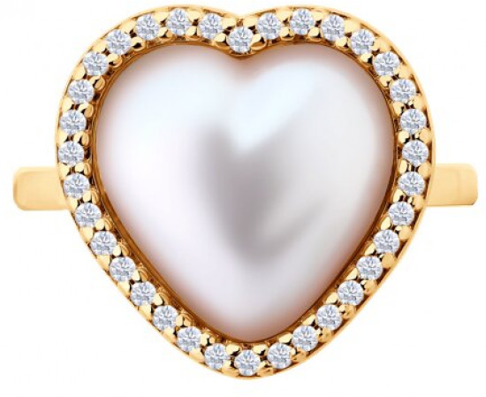 Кольцо из серебра с синтетическим жемчугом и фианитами