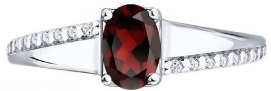 Кольцо из серебра с гранатом и фианитами